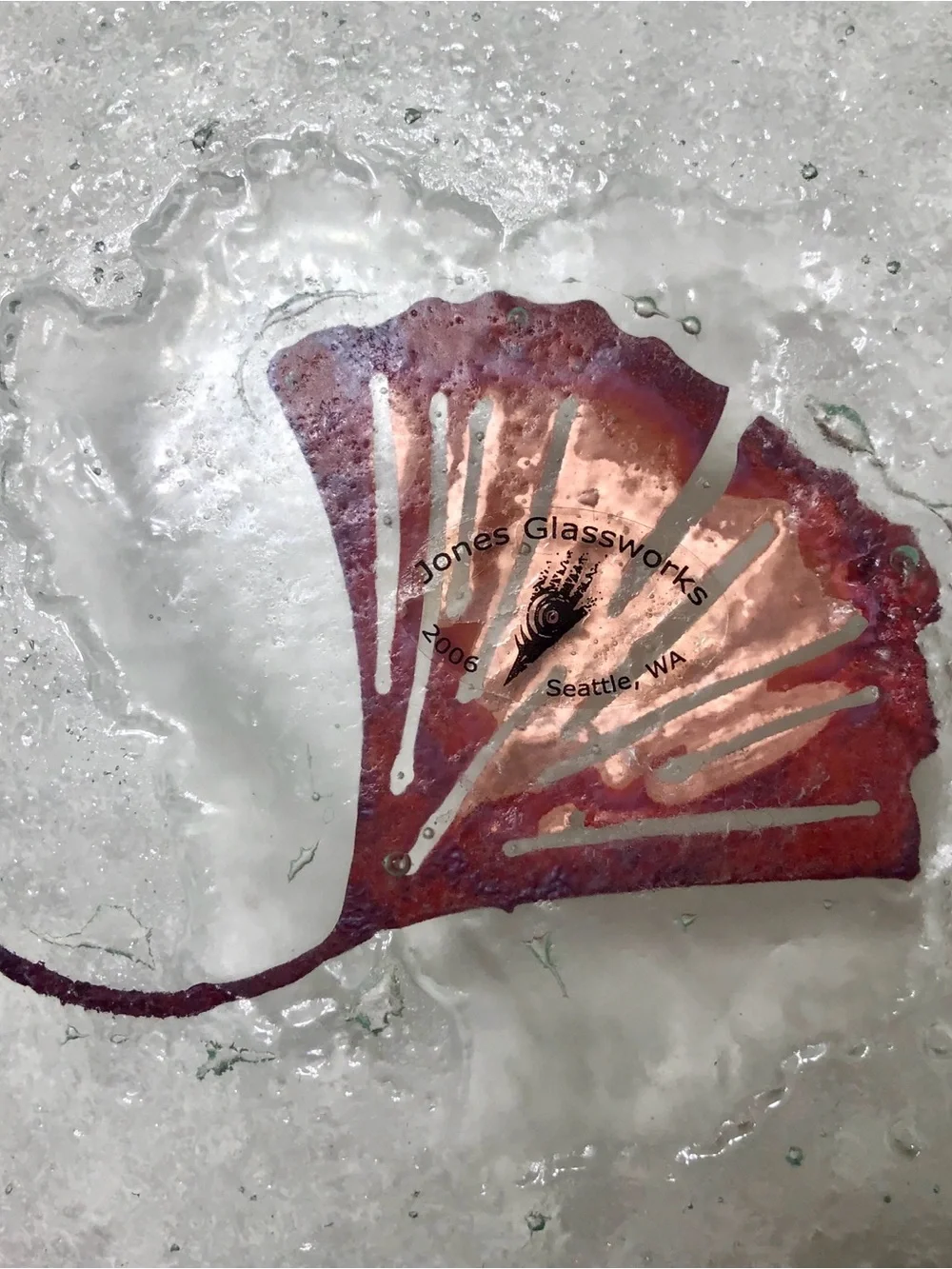 Jones Glassworks Decorative Square plate Copper Ginkgo leaf motif -Home Accents